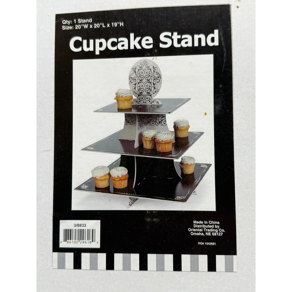 3-Tier Square Cardboard Cupcake Stand Black White Theme Cardboard Cupcake Holder